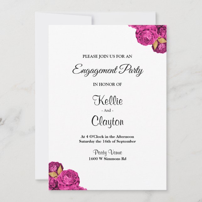 Förlovningsfest för rosa och Guld Blommigt Inbjudningar (Framsida)