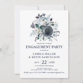 Förlovningsfest för vattenfärg Dusty Blue Navy Blo Inbjudningar