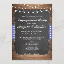 Förlovningsfest Ljus Blue Check Wood Inbjudan