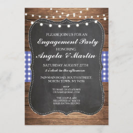 Förlovningsfest Ljus Blue Check Wood Inbjudan