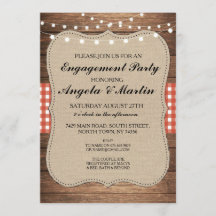 Förlovningsfest Ljus Red Check Wood Inbjudan