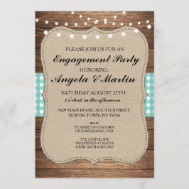 Förlovningsfest Ljus Teal Check Wood Inbjudan