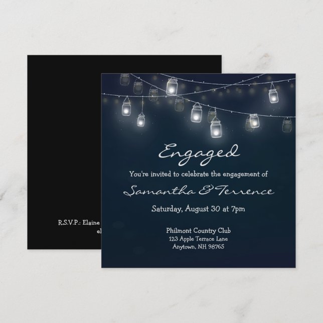 Förlovningsfest med glödlyckemaskaroner inbjudningar (Fram/baksida)