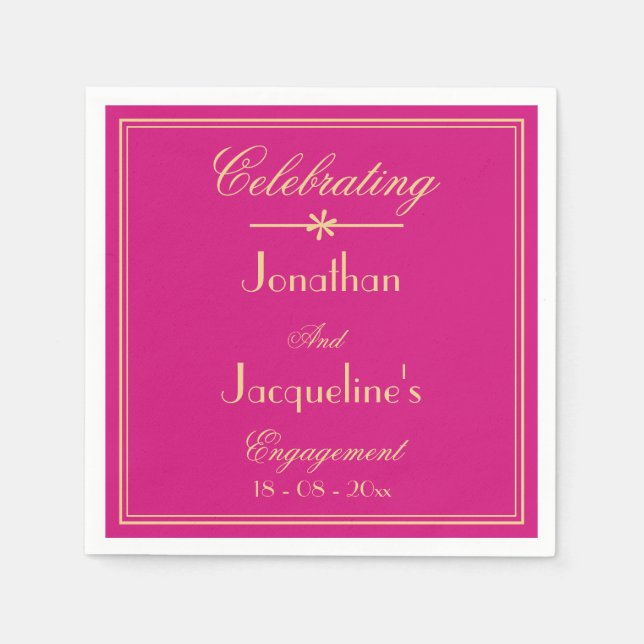 Förlovningsfest Modern Magenta & Guld Chic Papper Pappersservett (Framsidan)