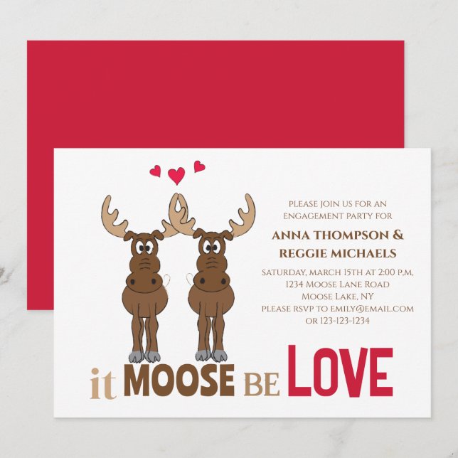 Förlovningsfest Moose är Kärlek Cute Whimsical Inbjudningar (Fram/baksida)