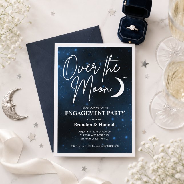 Förlovningsfest över månen inbjudningar (Over The Moon Engagement Party Invitation
)