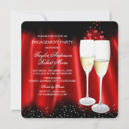 Förlovningsfest Röd Svart Champagne Ring Hjärta Inbjudningar