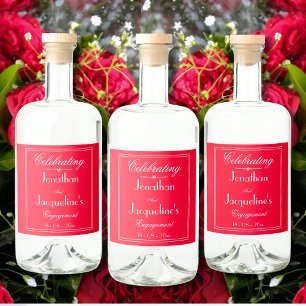 Förlovningsfest Romantic Red Custom Names Chic Spritflaskor Etikett