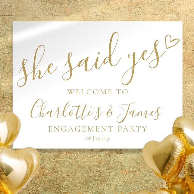 Förlovningsfest skylt i guld - Hon sa ja (She Said Yes Engagement Party Gold Welcome Sign)