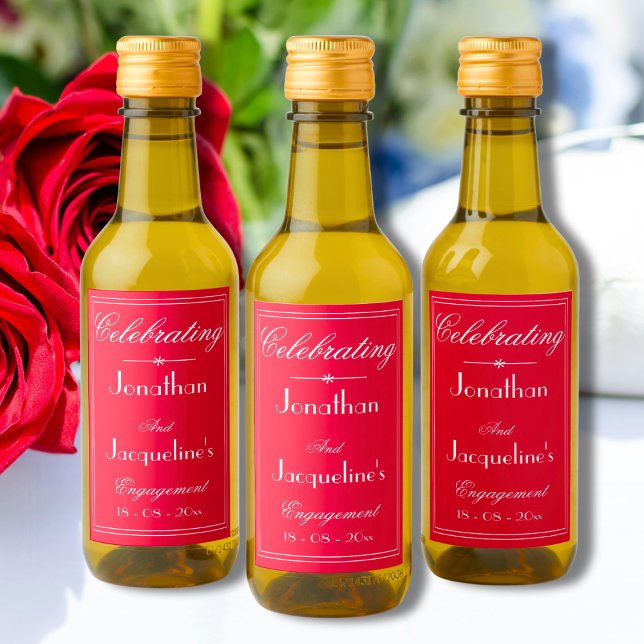 Förlovningsfest Tack för Röd och vit minidator Vinetikett (For a Perfect Engagement Party -Thank You Favors Red & White Mini Wine Labels.)