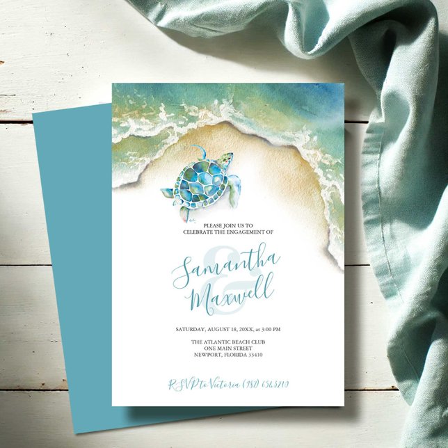 Förlovningsfest Tropical Sea Turtle Watercolor (Engagement party invitations beach wedding watercolor sea turtle art by Victoria Grigaliunas)