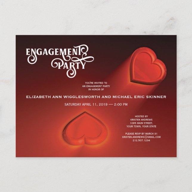 Förlovningsfest, Två Hjärtans Julkort Inbjudan Vykort (Framsida)