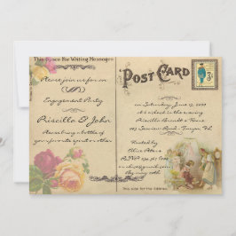 Förlovningsfest vintage, gammal vykortstil inbjudningar