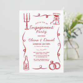 Förlovningsfest Whimsical Hand plockade Fransk Red Inbjudningar