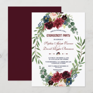 Förlovningsfesten Blått Blommigt för Merlot Navy B Inbjudningar