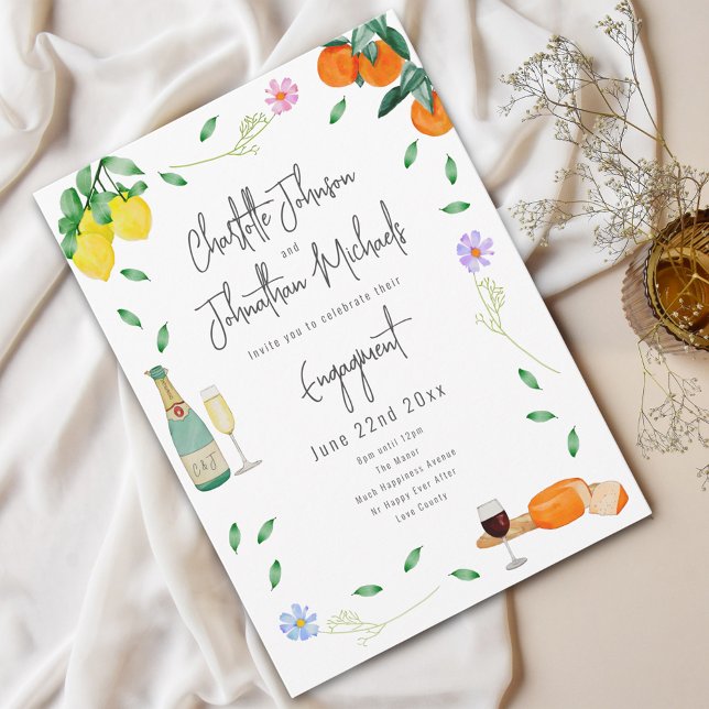 Förlovningsfesten Boho Vin och Cheese Inbjudningar (Boho chic wine and cheese watercolor floral Wedding engagement party invitation )