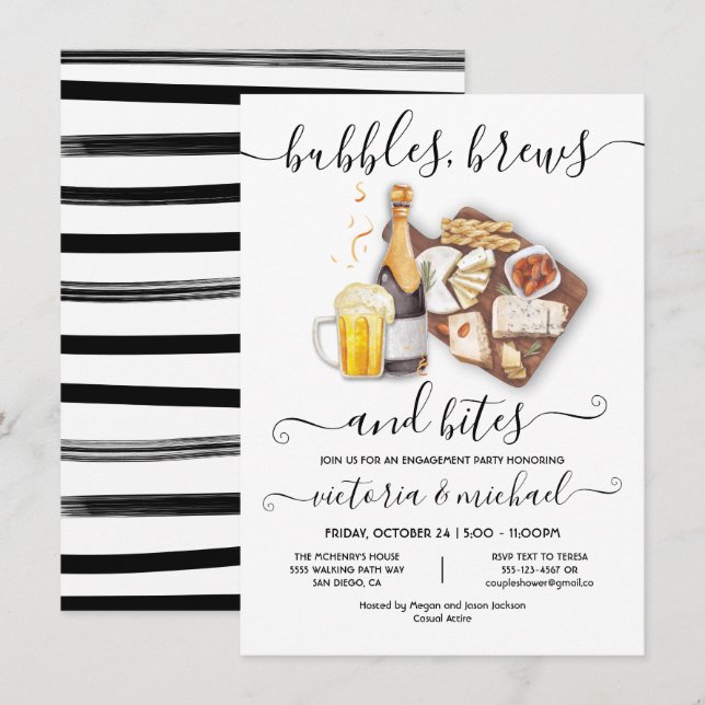 Förlovningsfesten Bubbles Brews & Bitas Inbjudningar (Fram/baksida)