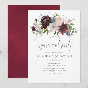 Förlovningsfesten Burgundy and Navy Blommigt Inbjudningar