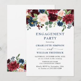 Förlovningsfesten Burgundy Navy Blue Flowers Inbjudningar
