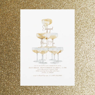 Förlovningsfesten Champagne Torn Guld Text Inbjudningar