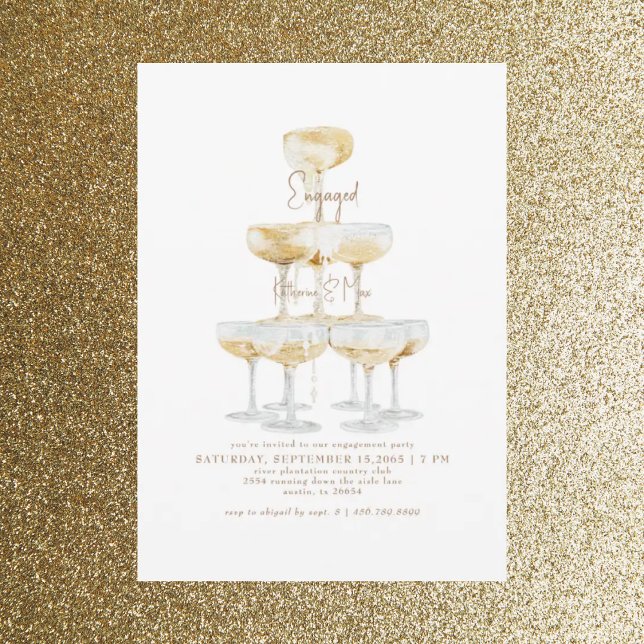 Förlovningsfesten Champagne Torn Guld Text Inbjudningar (Skapare uppladdad)