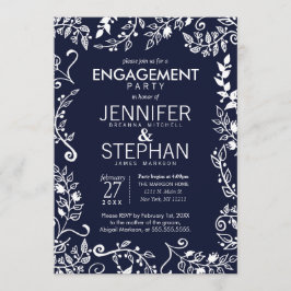 Förlovningsfesten elegant Blå vit Blommigt Inbjudningar