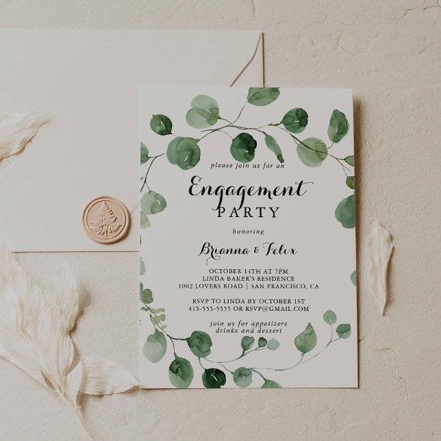 Förlovningsfesten Eucalyptus Modern calligraphy Inbjudningar (Skapare uppladdad)