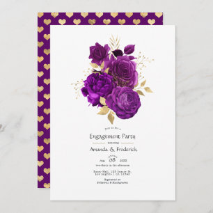 Förlovningsfesten för lila och Guld Blommigt Inbjudningar