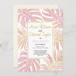 förlovningsfesten för tropiska löv i rosa och guld inbjudningar