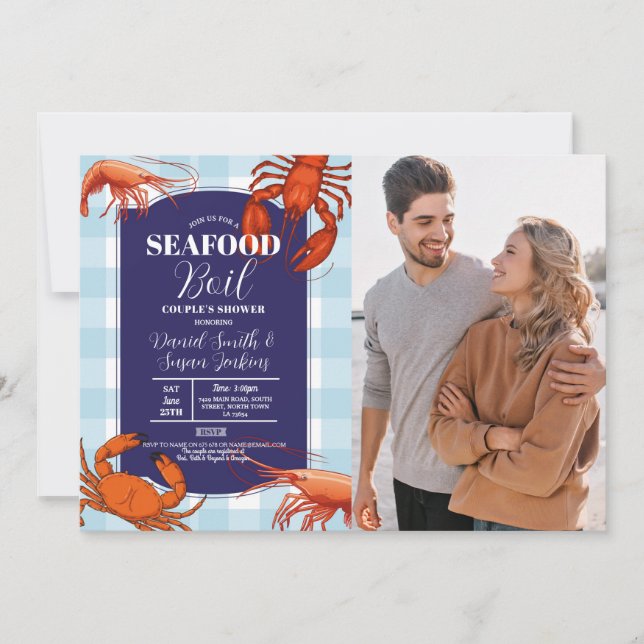 Förlovningsfesten Foto Navy Lobster Inbjudningar (Framsida)