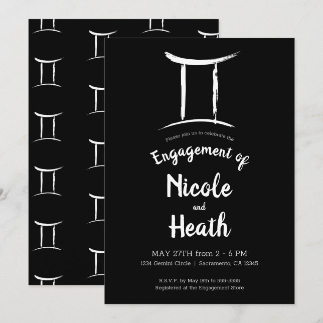 Förlovningsfesten GEMINI Zodiac Sign Astrology Inbjudningar (Fram/baksida)