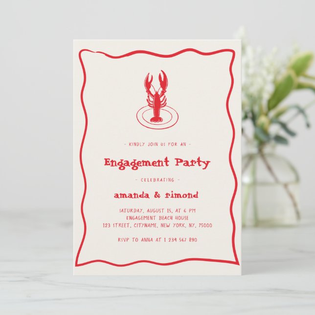 Förlovningsfesten hand plockade Lobster Seafood Th Inbjudningar (Stående Fram)