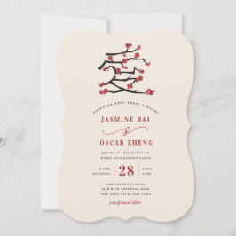 Förlovningsfesten kinesiska Kärlek Red Cherry Blom Inbjudningar