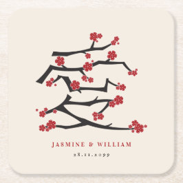 Förlovningsfesten kinesiska Kärlek Red Cherry Blom Underlägg Papper Kvadrat