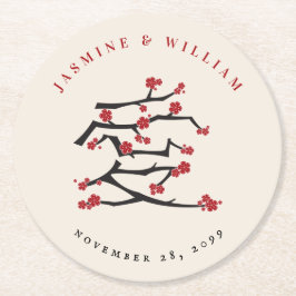 Förlovningsfesten kinesiska Kärlek Red Cherry Blom Underlägg Papper Rund