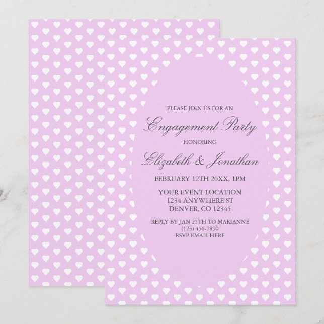 Förlovningsfesten lila Hearts Inbjudningar (Fram/baksida)
