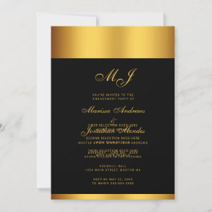 Förlovningsfesten Luxury Black Guld Script Monogra Inbjudningar