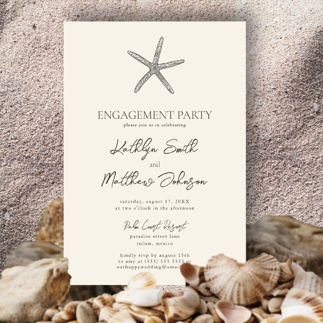 Förlovningsfesten Modern Starfish Beach Wedding Inbjudningar (Skapare uppladdad)
