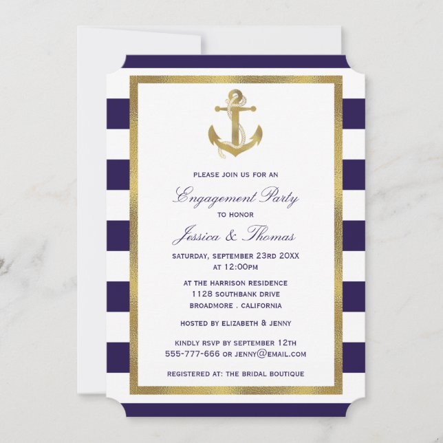 Förlovningsfesten Nautical Anchor Navy Blue Rand Inbjudningar (Framsida)
