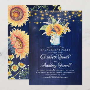 Förlovningsfesten Navy Blue och Sunblommor Rustic Inbjudningar