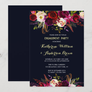 Förlovningsfesten Navy Burgundy Marsala Boho Fall Inbjudningar