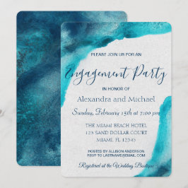 Förlovningsfesten Organic Ocean Blue Watercolor Inbjudningar