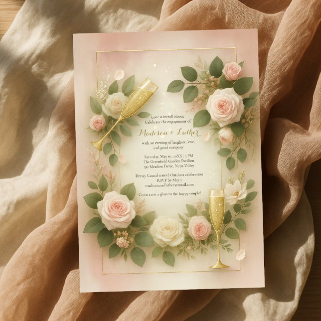 Förlovningsfesten  Ro och Guld Champagne Inbjudningar (Blush Rose and Gold Champagne Engagement Party Invitation
)