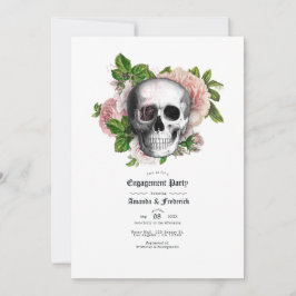 Förlovningsfesten rosa Blommigt Gothic Skull Inbjudningar