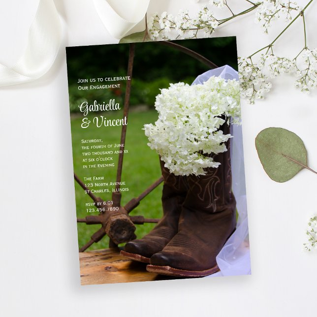 Förlovningsfesten Rustic Hydrangea och CowboyBoots Inbjudningar (Skapare uppladdad)