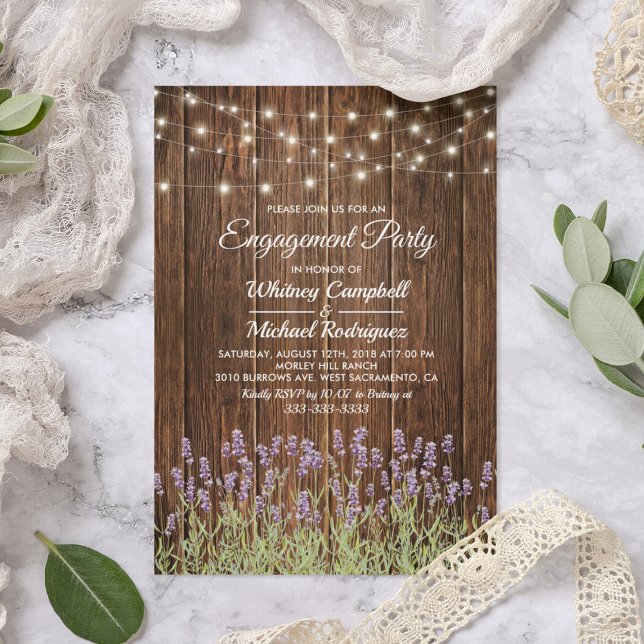 Förlovningsfesten Rustic Land Lavender Ljus Inbjudningar (Skapare uppladdad)