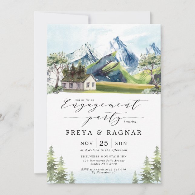 Förlovningsfesten Rustic Mountain Forest Äventyr Inbjudningar (Framsida)