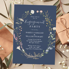 Förlovningsfesten Rustic Navy Blue Boho Wildblomma Inbjudningar