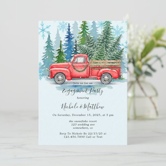 Förlovningsfesten Rustic Winter Wedding Lastbil Inbjudningar (Stående Fram)