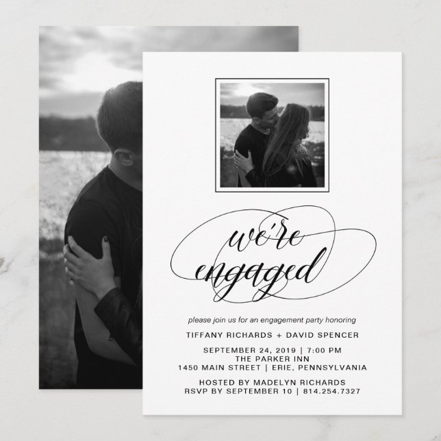 Förlovningsfesten Svartvitt Finare Inbjudningar (Fram/baksida)